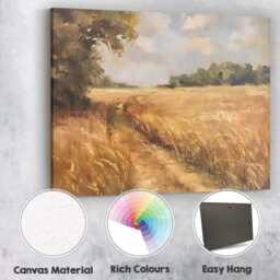 Golden Countryside Meadow Path Impressionist Landscape Painting Canvas Wall Art Print Decor Picture Ready To Hang - thumbnail 2