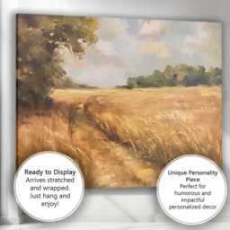 Golden Countryside Meadow Path Impressionist Landscape Painting Canvas Wall Art Print Decor Picture Ready To Hang - thumbnail 3