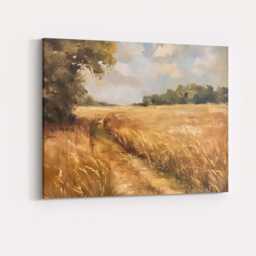 Golden Countryside Meadow Path Impressionist Landscape Painting Canvas Wall Art Print Decor Picture Ready To Hang - thumbnail 4