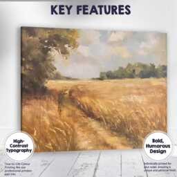 Golden Countryside Meadow Path Impressionist Landscape Painting Canvas Wall Art Print Decor Picture Ready To Hang - thumbnail 1