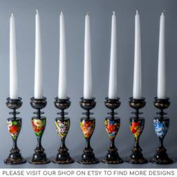 Hand Painted Wooden Candle Holder Ukrainian Petrykivka Art S121 - thumbnail 4