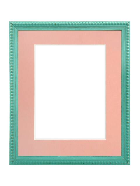 Crown Turquoise Photo Frame With Pink Mount, Wooden Bobbin Distressed - image 1