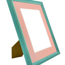 Crown Turquoise Photo Frame With Pink Mount, Wooden Bobbin Distressed - thumbnail 3
