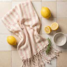 Rose Color Linen Beach Towel, Turkish Picnic Blanket, Large Blanket Throw, Peshtemal Set, Salmon Stripe Table Throw - thumbnail 2