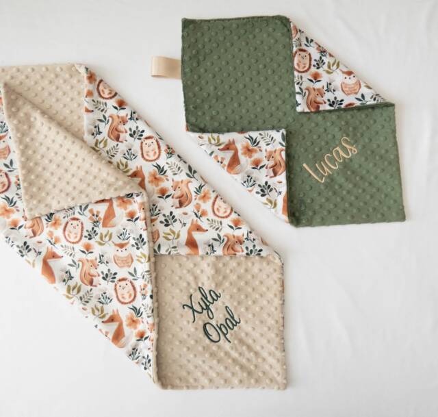 Personalized Minky Baby Blanket, Embroidered Woodland Animals, Animal Party Print - image 1