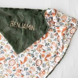 Personalized Minky Baby Blanket, Embroidered Woodland Animals, Animal Party Print - thumbnail 2