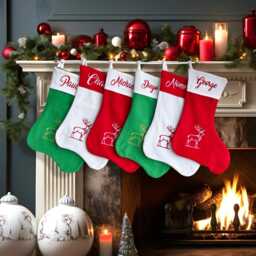 Personalized Christmas Stocking, 2024 Embroidered Family Fireplace Holiday Stocking - thumbnail 1