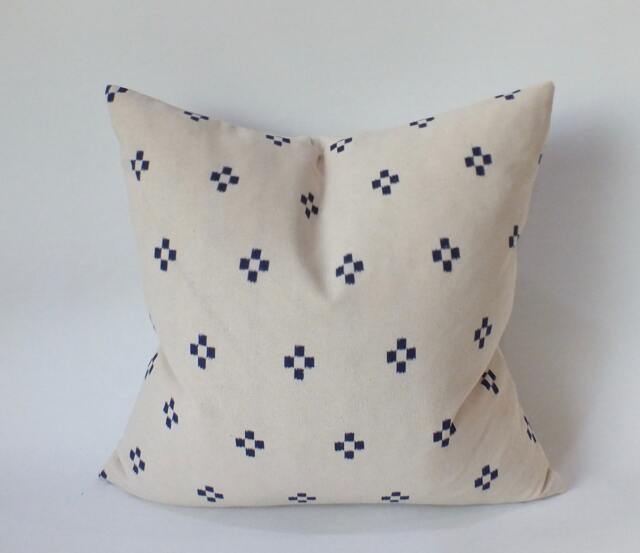 Cream Indigo Dot Block Print Mudcloth Hmong Pillow Case Accent Home Decor Sofa Cushion Cover Handmade Decorative Throw White Blue - image 1