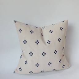 Cream Indigo Dot Block Print Mudcloth Hmong Pillow Case Accent Home Decor Sofa Cushion Cover Handmade Decorative Throw White Blue - thumbnail 2