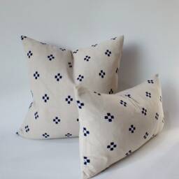 Cream Indigo Dot Block Print Mudcloth Hmong Pillow Case Accent Home Decor Sofa Cushion Cover Handmade Decorative Throw White Blue - thumbnail 4