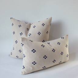 Cream Indigo Dot Block Print Mudcloth Hmong Pillow Case Accent Home Decor Sofa Cushion Cover Handmade Decorative Throw White Blue - thumbnail 3