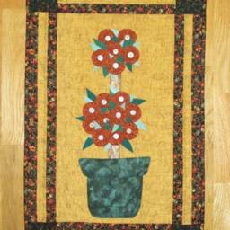 Seasonal Flower Topiary Quilted Wall Hanging, With Buttons, Yo-Yos, 3D Leaves Pattern 18x26 - thumbnail 3