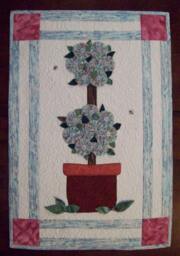 Seasonal Flower Topiary Quilted Wall Hanging, With Buttons, Yo-Yos, 3D Leaves Pattern 18x26 - thumbnail 1