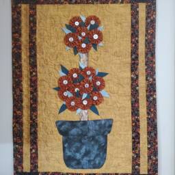 Seasonal Flower Topiary Quilted Wall Hanging, With Buttons, Yo-Yos, 3D Leaves Pattern 18x26 - thumbnail 2