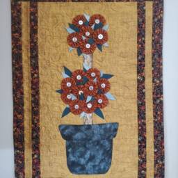 Seasonal Flower Topiary Quilted Wall Hanging, With Buttons, Yo-Yos, 3D Leaves Pattern 18x26 - thumbnail 4