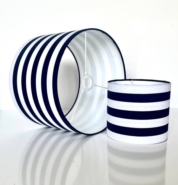 New Hq Nautical Navy White Strip Dual Purpose Lamp Shade Pendant Light - image 1
