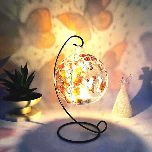 Hand Painted Butterfly Glass Candle Holder With Metal Stand - image 1