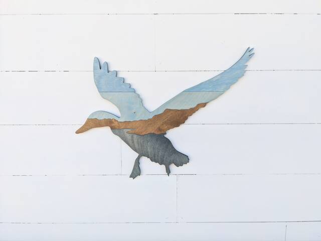 Wooden Duck Wall Art Lake Scene Birch Plywood Hanging - image 1