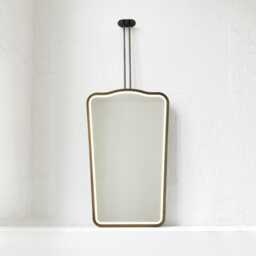 Mid Century Inspired Ceiling Suspended Illuminated Mirror With Bronze Patina Frame & Twin Arms - Vintage N.4 - thumbnail 1