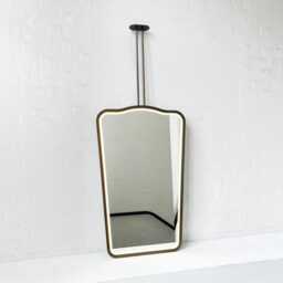 Mid Century Inspired Ceiling Suspended Illuminated Mirror With Bronze Patina Frame & Twin Arms - Vintage N.4 - thumbnail 2
