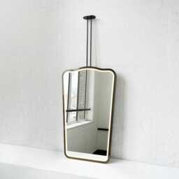 Mid Century Inspired Ceiling Suspended Illuminated Mirror With Bronze Patina Frame & Twin Arms - Vintage N.4 - thumbnail 3