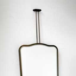 Mid Century Inspired Ceiling Suspended Illuminated Mirror With Bronze Patina Frame & Twin Arms - Vintage N.4 - thumbnail 4