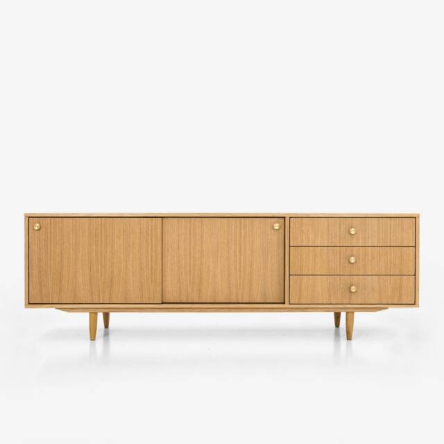 Veneer Oak Long Tv Cabinet With Sliding Door Sideboard in Modern Mid-Century Style For Living Room Or Bedroom Livlo D-S03 - image 1