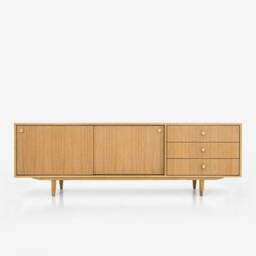 Veneer Oak Long Tv Cabinet With Sliding Door Sideboard in Modern Mid-Century Style For Living Room Or Bedroom Livlo D-S03