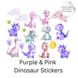 Dinosaur Wall Stickers Set - Cute Dino Nursery Vinyl Decals, Kids Room Decor, Playroom Stickers, Toy Box - thumbnail 2