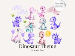 Dinosaur Wall Stickers Set - Cute Dino Nursery Vinyl Decals, Kids Room Decor, Playroom Stickers, Toy Box - thumbnail 1