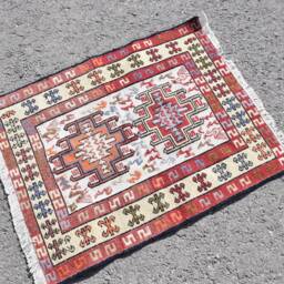 Turkish Kilim, Rugs For Nursery, Handmade 2.5x3.1 Ft Small Vintage Red Car Mat Kilim - thumbnail 2