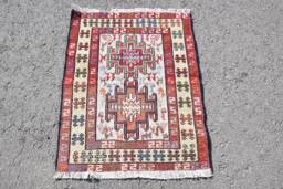 Turkish Kilim, Rugs For Nursery, Handmade 2.5x3.1 Ft Small Vintage Red Car Mat Kilim - thumbnail 1