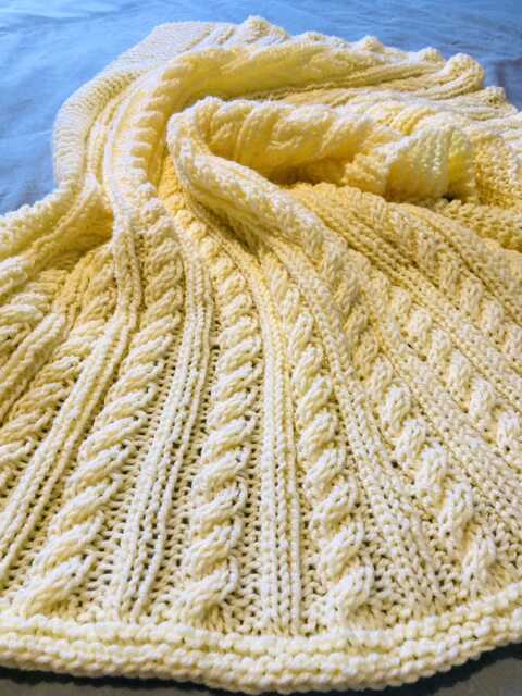 Beautiful Hand Knitted Baby Blanket ~ Pale Lemon Easy Care Acrylic - image 1