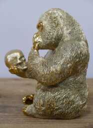 Golden Philosopher Gorilla Ornament With Skull - thumbnail 3