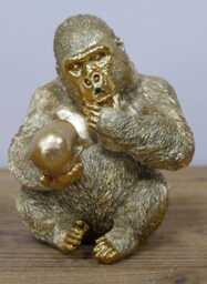Golden Philosopher Gorilla Ornament With Skull - thumbnail 2
