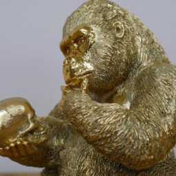 Golden Philosopher Gorilla Ornament With Skull - thumbnail 4