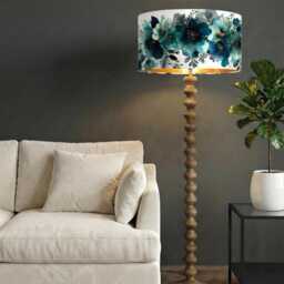 Handmade By Order Teal Blue Water Colour Floral Pattern Velvet Drum Lamp Shade Pendant Light Lamp All Shapes Sizes Available - thumbnail 2