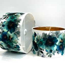 Handmade By Order Teal Blue Water Colour Floral Pattern Velvet Drum Lamp Shade Pendant Light Lamp All Shapes Sizes Available - thumbnail 3
