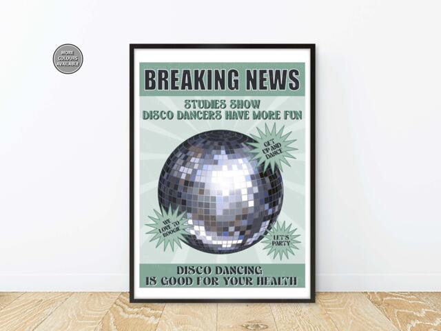 News Item Disco Poster, Glitterball Wall Art, Dancing & Gliltterball Art - image 1