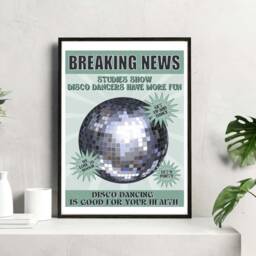 News Item Disco Poster, Glitterball Wall Art, Dancing & Gliltterball Art - thumbnail 3
