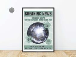 News Item Disco Poster, Glitterball Wall Art, Dancing & Gliltterball Art - thumbnail 1