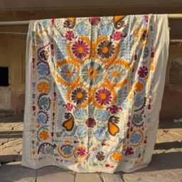 Boho Suzani Cotton Throw - Handcrafted Embroidered Decorative Blanket - thumbnail 4