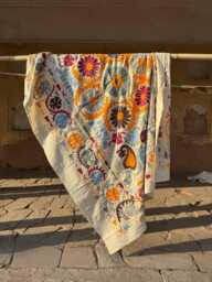 Boho Suzani Cotton Throw - Handcrafted Embroidered Decorative Blanket - thumbnail 1