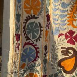 Boho Suzani Cotton Throw - Handcrafted Embroidered Decorative Blanket - thumbnail 3
