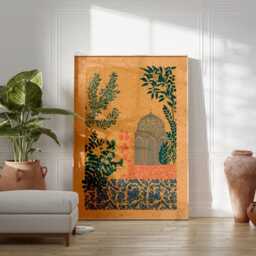 Persian Garden Pavilion Poster - Teal Botanical Wall Art Islamic Architecture Illustration - thumbnail 3
