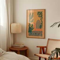 Persian Garden Pavilion Poster - Teal Botanical Wall Art Islamic Architecture Illustration - thumbnail 2