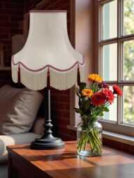 Traditional Cream Fabric Lampshade Handmade For Table & Floor Standard Lamp Bases, Wall Light Fixtures, Ceiling Fittings - thumbnail 1