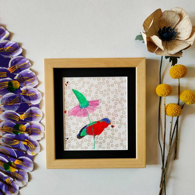 Multicolored Parakeet Table With Dry Pastel & Handmade Japanese Paper - image 1