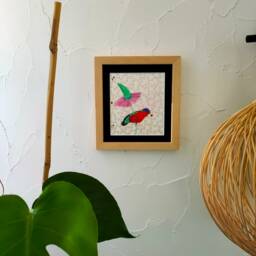 Multicolored Parakeet Table With Dry Pastel & Handmade Japanese Paper - thumbnail 2