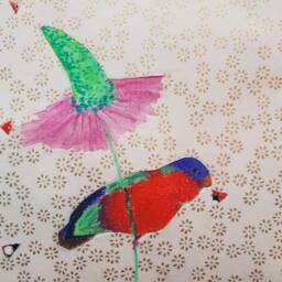 Multicolored Parakeet Table With Dry Pastel & Handmade Japanese Paper - thumbnail 3